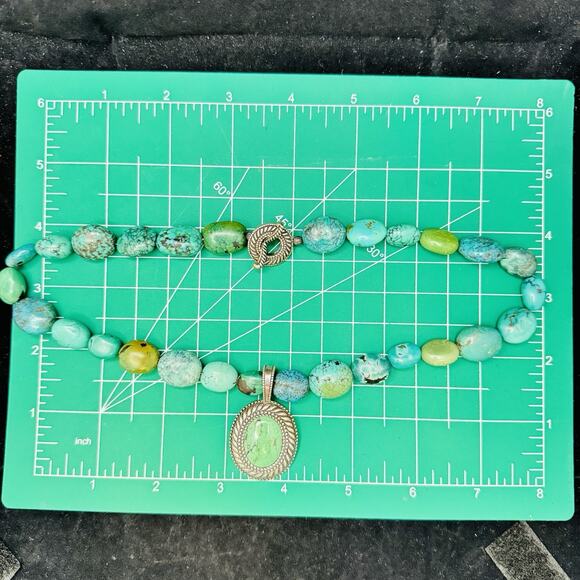 Carolyn Pollack Blue Green Turquoise Sterling Silver Southwest Pendant Necklace - Picture 10 of 10